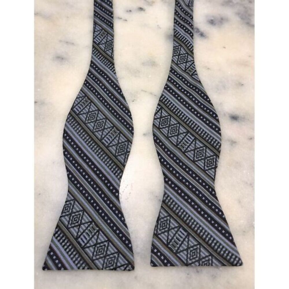 BDG Wool Silk Blend Geometric Woven Adjustable Self Tie Bow Tie
